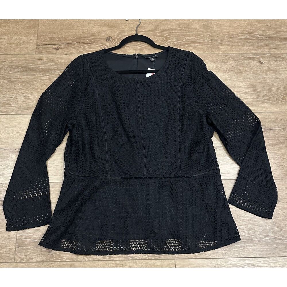 Banana Republic Peplum Long Sleeve Lace Shirt Black XL NWT